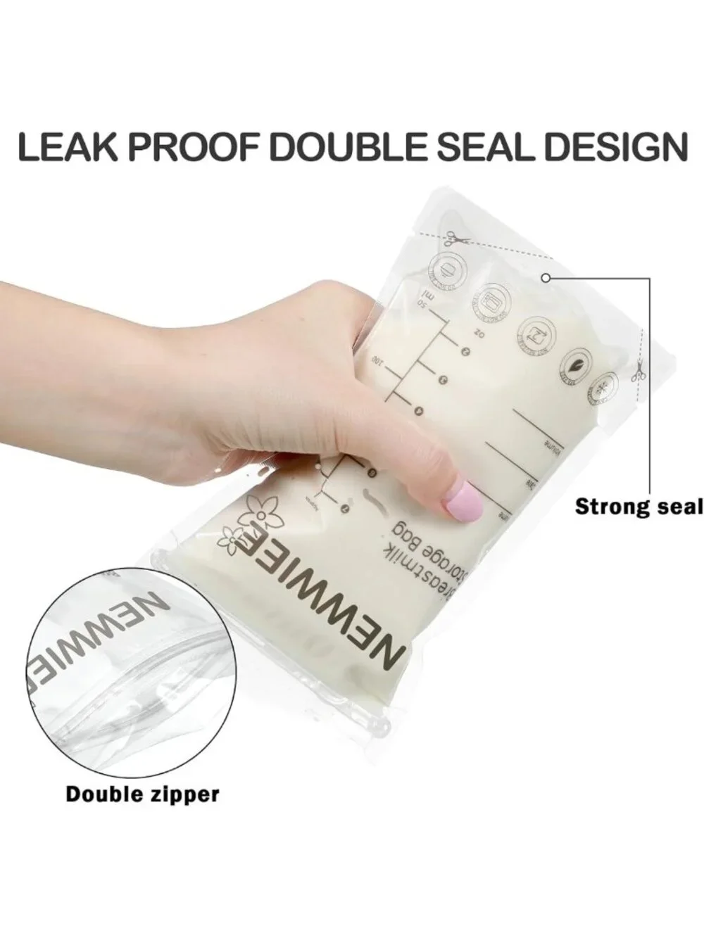 600 Count Breastmilk Storage Bags - 7oz Self-Standing, No Leak, Double Seal